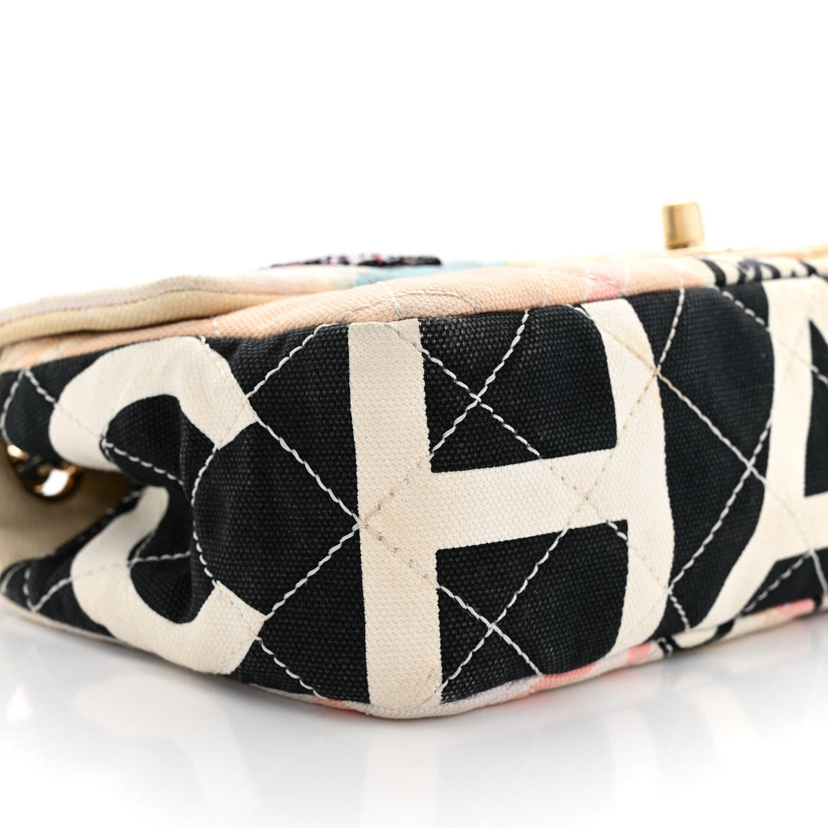 Chanel Canvas Small Printed Eiffel Tower Flap Bag Beige Multicolor