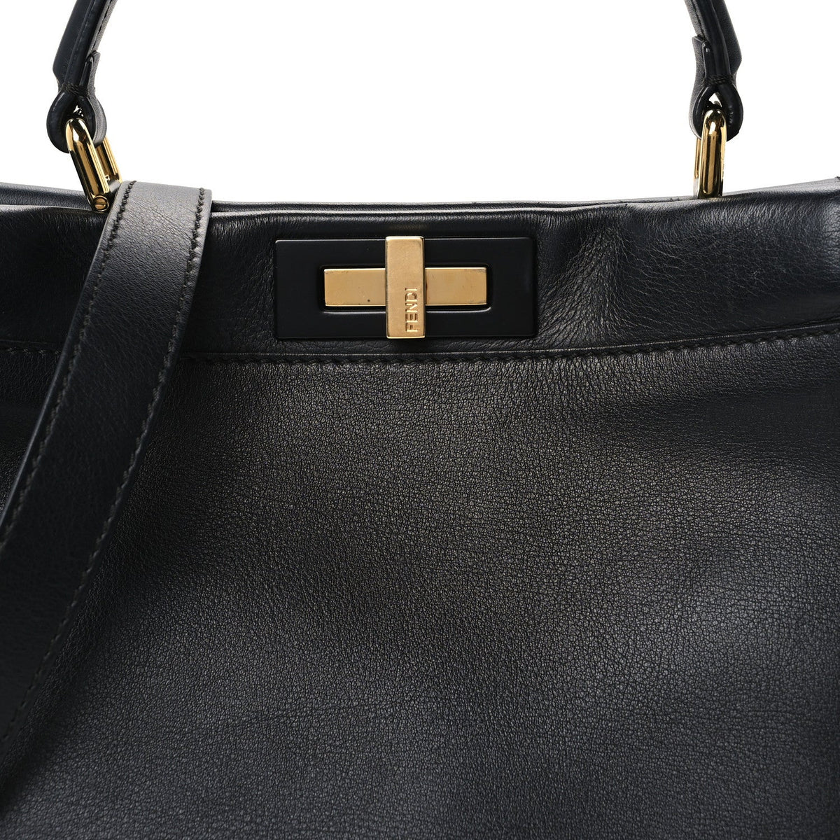 Fendi Vitello Seta Shiny Nappa Medium Peekaboo Iconic Satchel Black