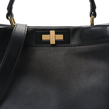 Fendi Vitello Seta Shiny Nappa Medium Peekaboo Iconic Satchel Black