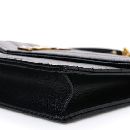 Saint Laurent Grain De Poudre Matelasse Chevron Monogram Envelope Chain Wallet Black