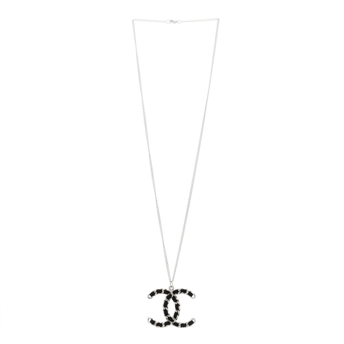 Chanel Lambskin CC Necklace Black Silver