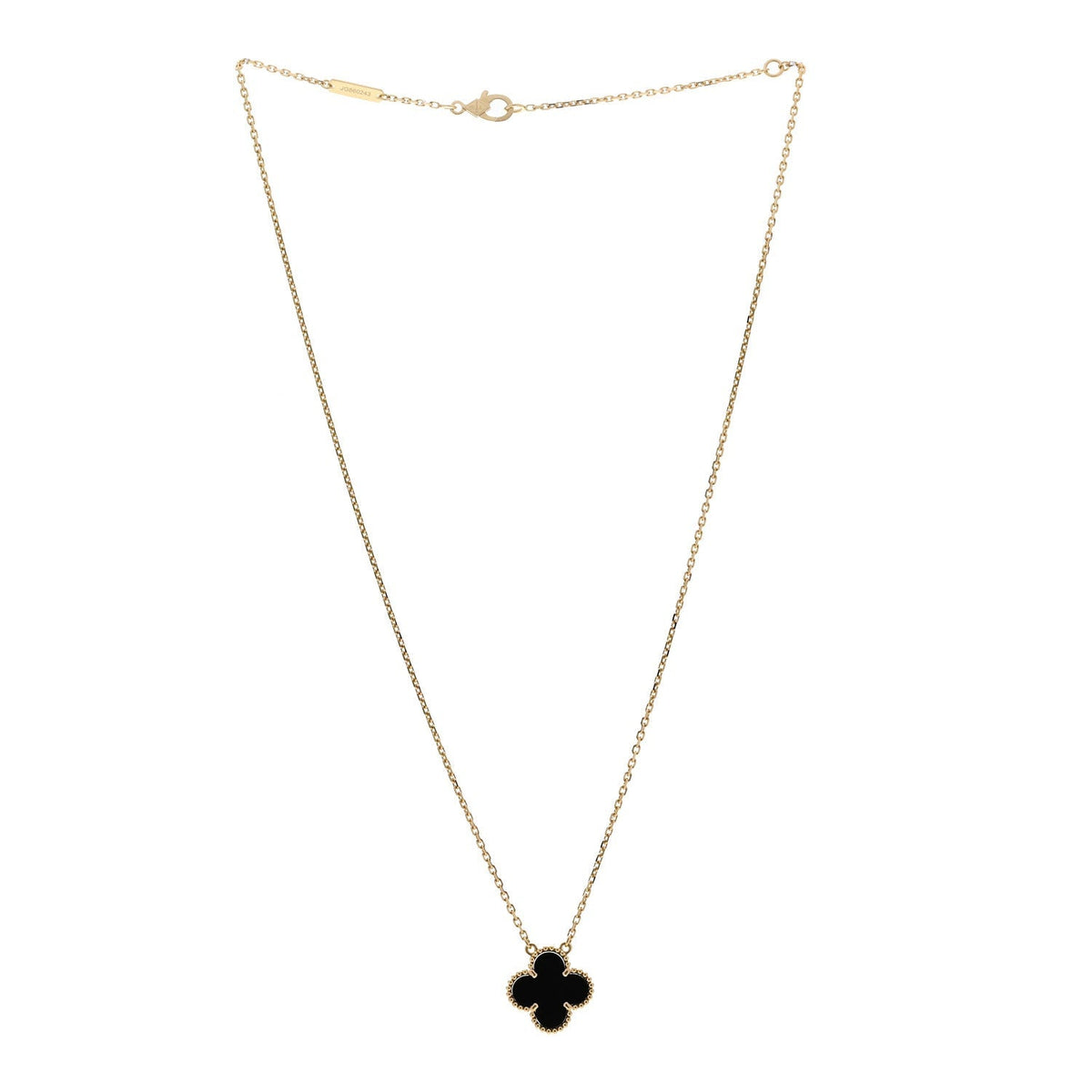 Van Cleef & Arpels 18K Yellow Gold Black Onyx Vintage Alhambra Pendant Necklace