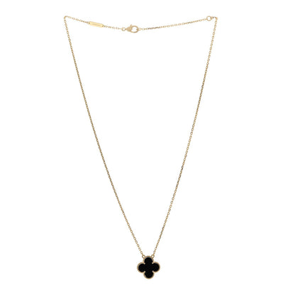 Van Cleef & Arpels 18K Yellow Gold Black Onyx Vintage Alhambra Pendant Necklace