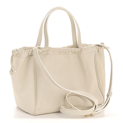 Celine Calfskin Cuir Small Triomphe Cabas Drawstring White