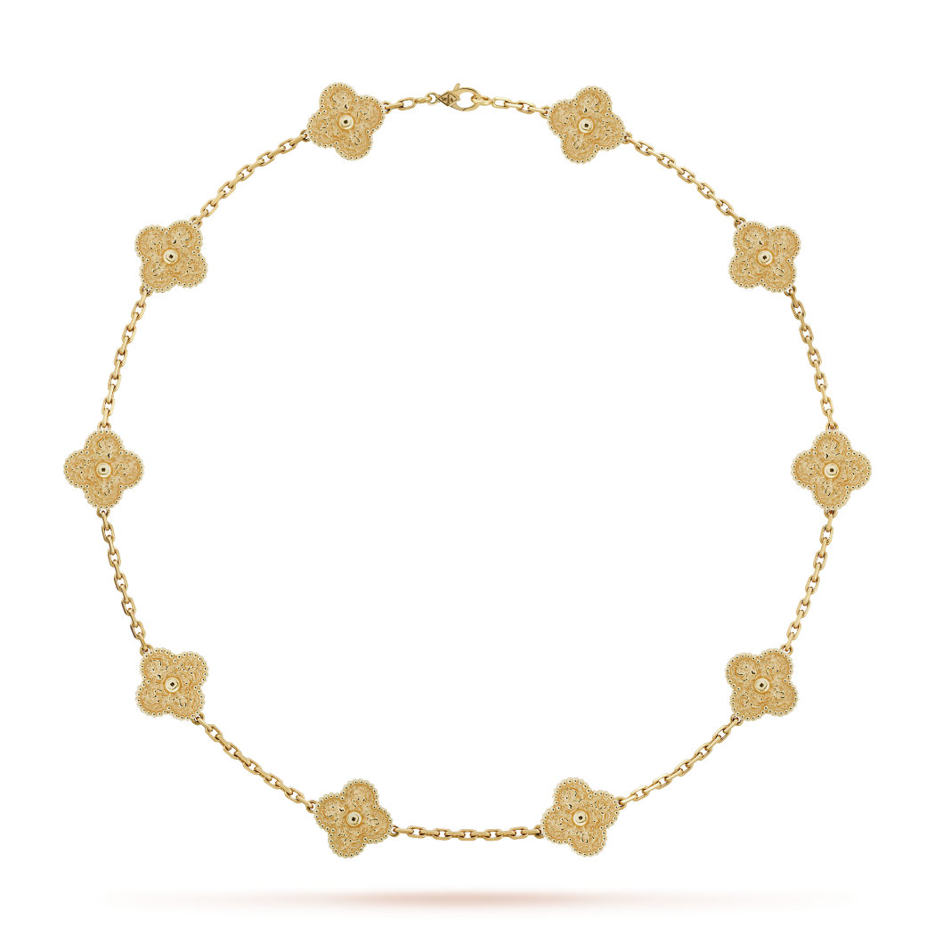 18K Gold VCA Vintage Alhambra 10 Motifs Necklace