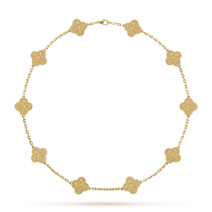 18K Gold VCA Vintage Alhambra 10 Motifs Necklace