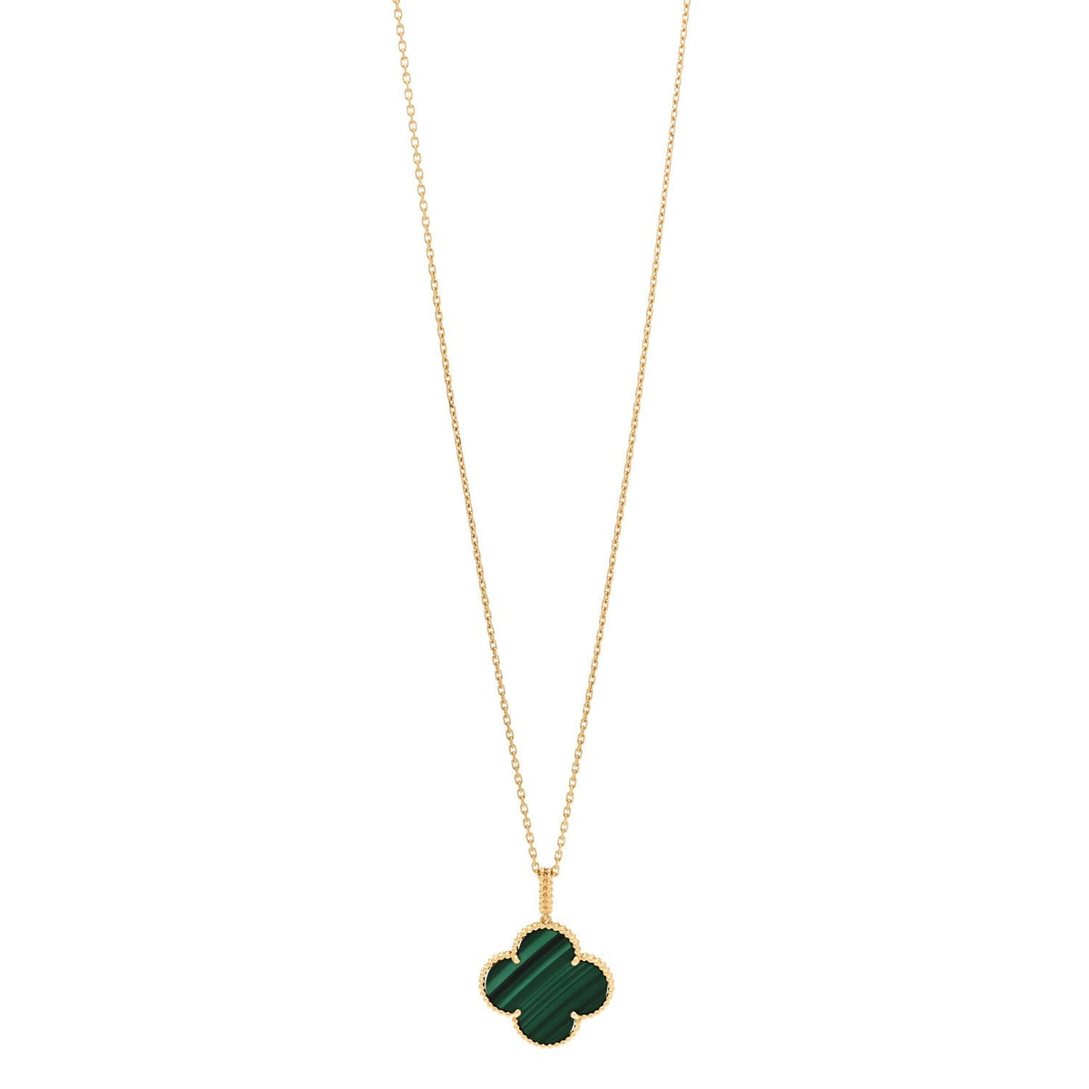 Van Cleef & Arpels 18K Yellow Gold Malachite Magic Alhambra Pendant Necklace 81.3cm