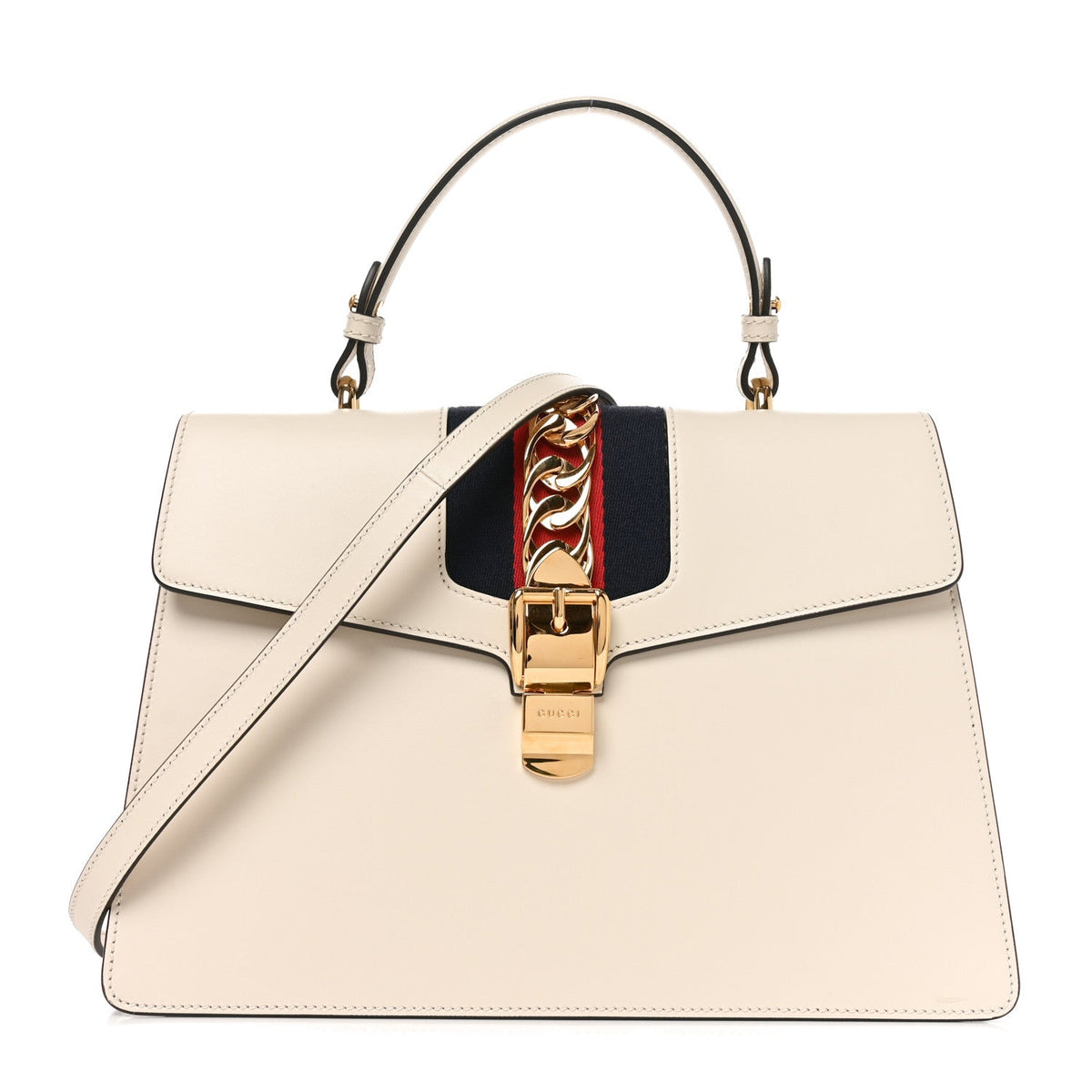 Gucci Calfskin Web Medium Sylvie Top Handle Bag White 1984849