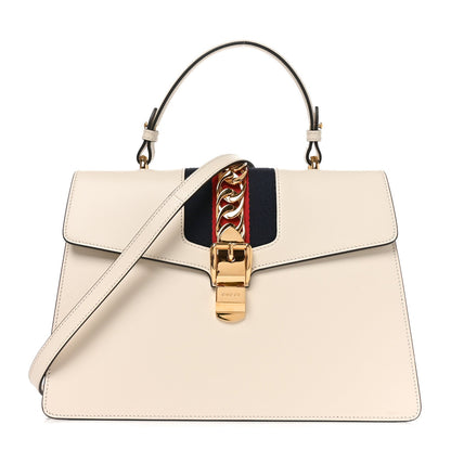 Gucci Calfskin Web Medium Sylvie Top Handle Bag White 1984849