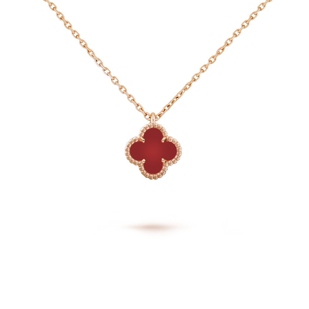 18K Rose Gold Carnelian VCA Sweet Alhambra Pendant
