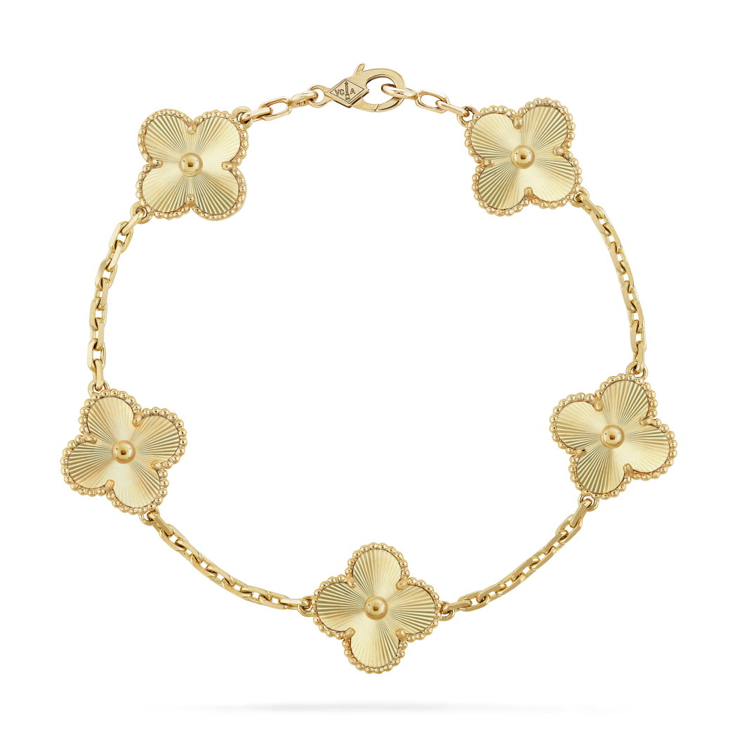 18K Gold Guilloche VCA Vintage Alhambra Bracelet 5 Motifs