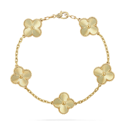 18K Gold Guilloche VCA Vintage Alhambra Bracelet 5 Motifs