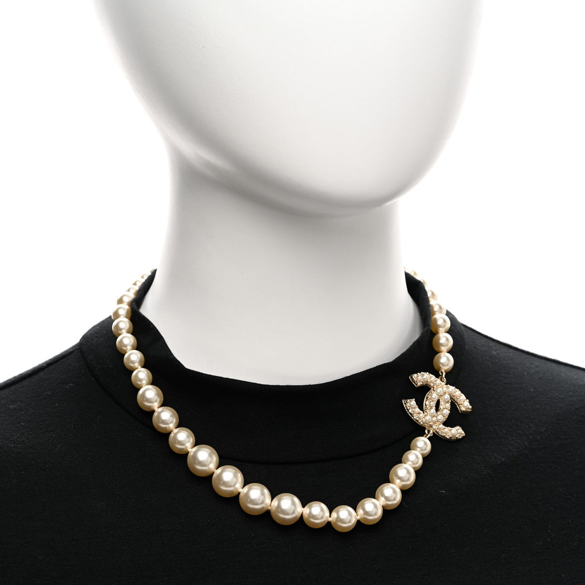 Chanel Resin Pearl Crystal CC 100th Anniversary Necklace Light Gold