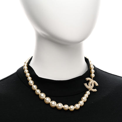 Chanel Resin Pearl Crystal CC 100th Anniversary Necklace Light Gold