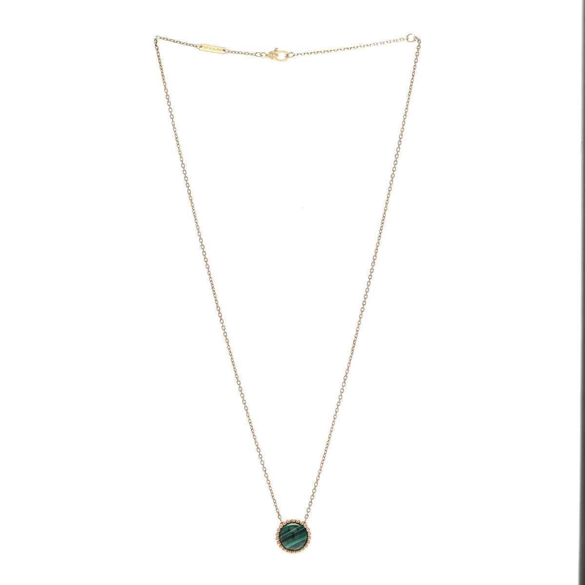 Van Cleef & Arpels 18K Yellow Gold Malachite Perlee Couleurs Pendant Necklace