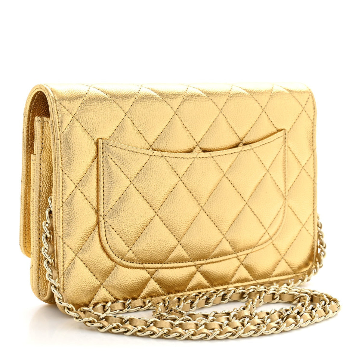 Chanel Metallic Caviar Quilted CC Turnlock Wallet On Chain Gold 1984250