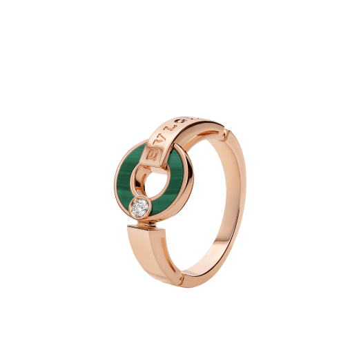 Bulgari 18K Rose Gold Diamond Malachite Ring