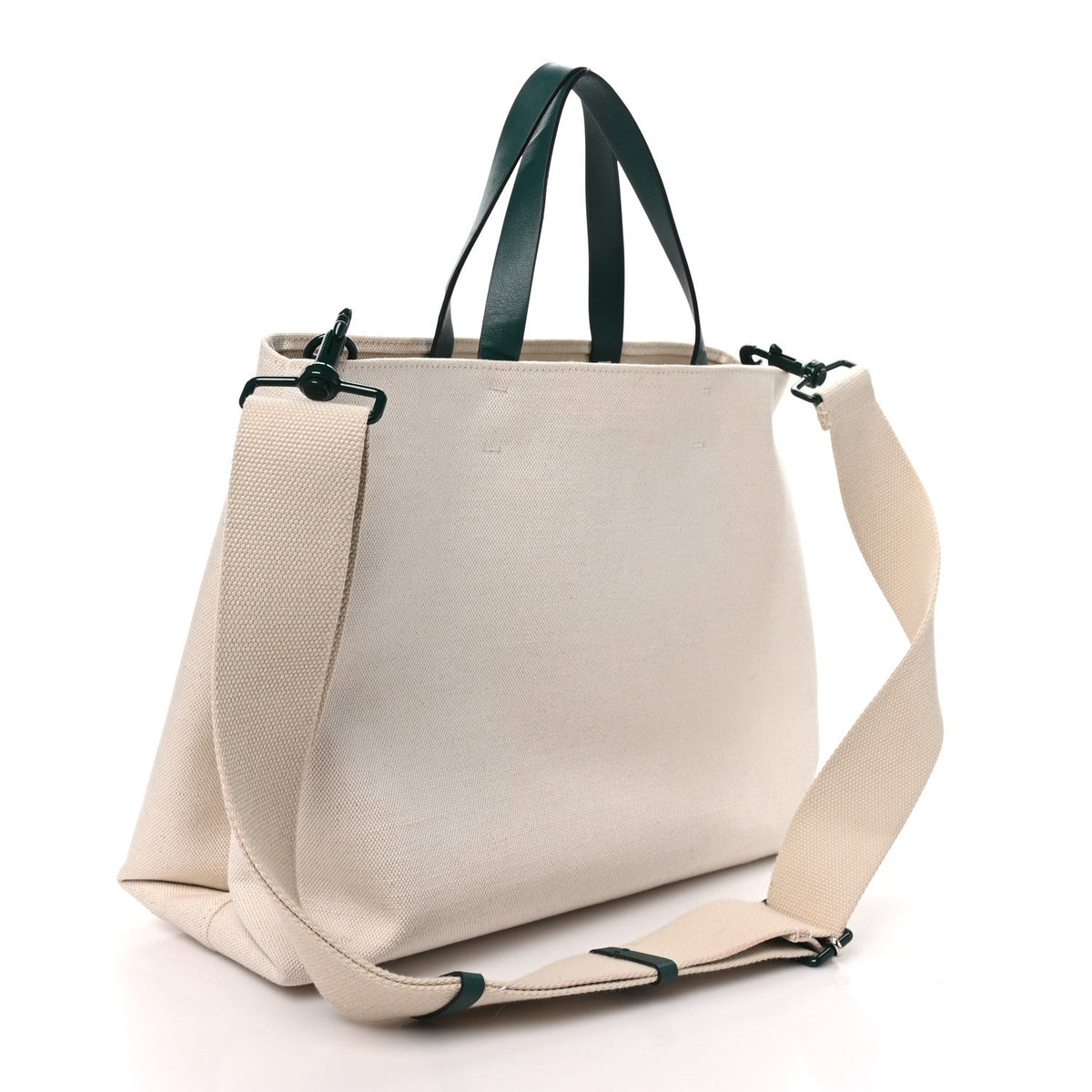Valentino Garavani Canvas Calfskin VLogo Tote Natural Green