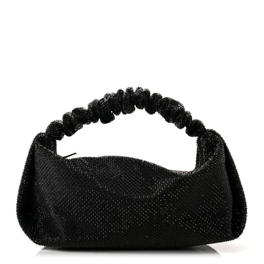 Alexander Wang Satin Crystal Rhinestone Mini Scrunchie Clutch Black
