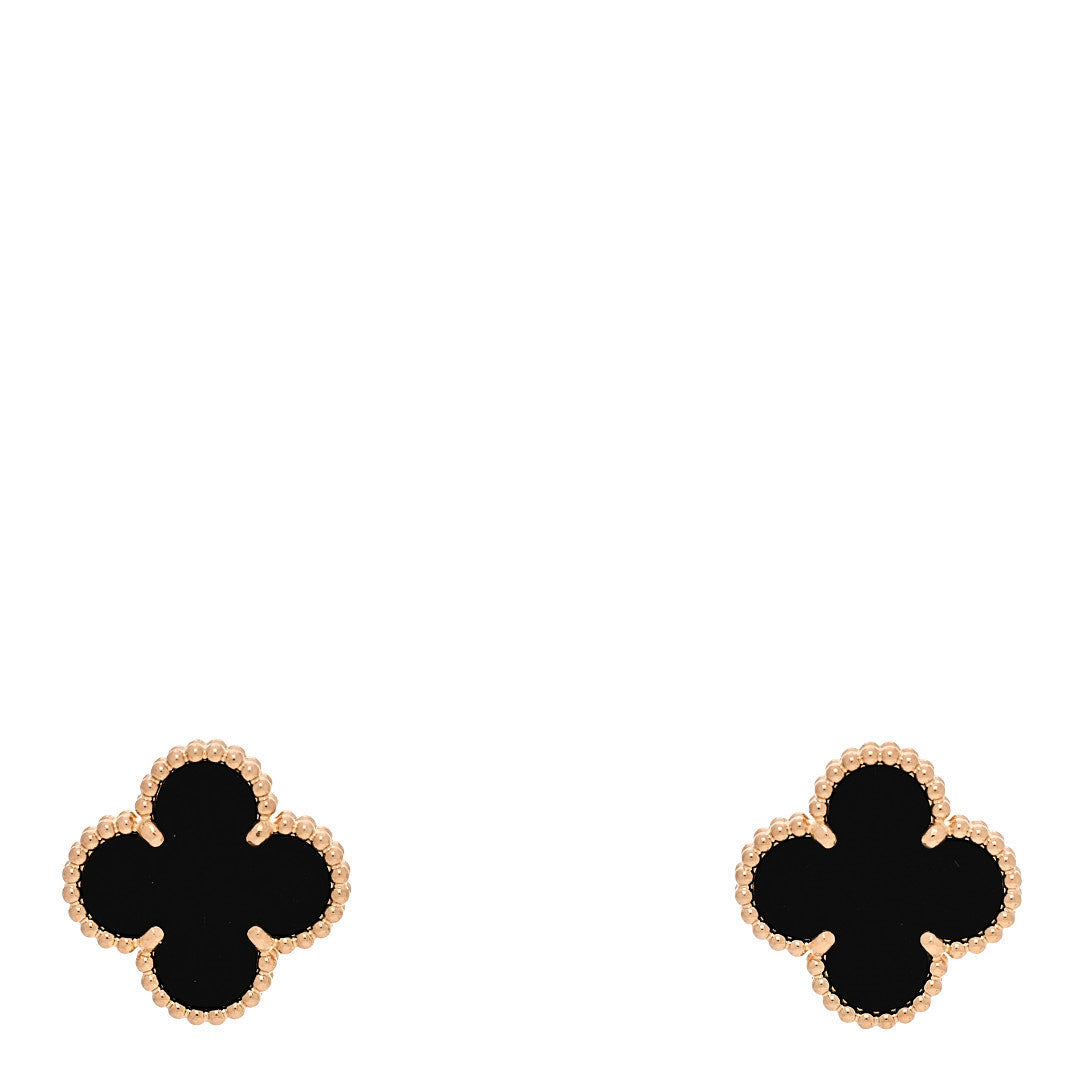 Van Cleef & Arpels 18K Yellow Gold Onyx Vintage Alhambra Earrings