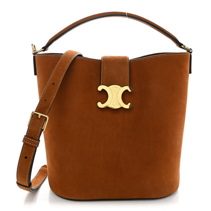 Celine Suede Calfskin Triomphe Medium Louise Bag Pecan