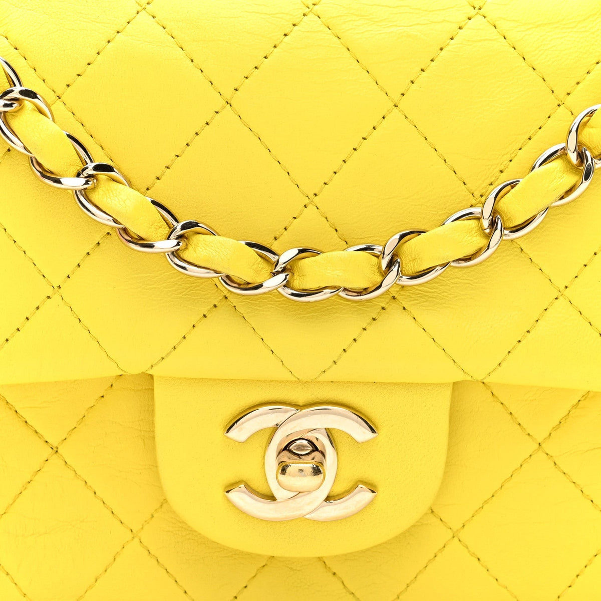Chanel Lambskin Quilted Mini Rectangular Flap Bag Yellow