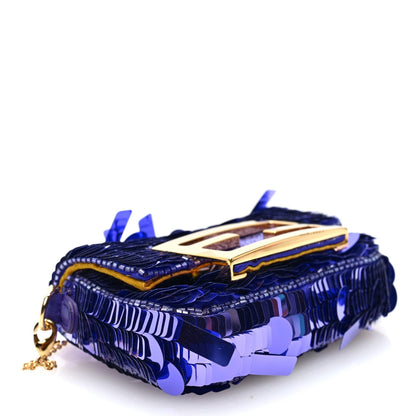 Fendi Sequin Paillettes Shiny Nappa Sex and the City Nano Maxi Buckle Baguette Charm Viola Purple