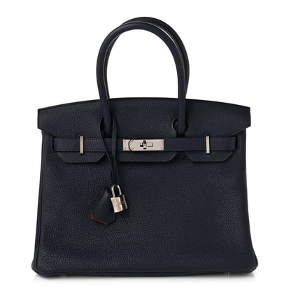 Hermes Togo Birkin Verso 30 Bleu Nuit Orange Poppy