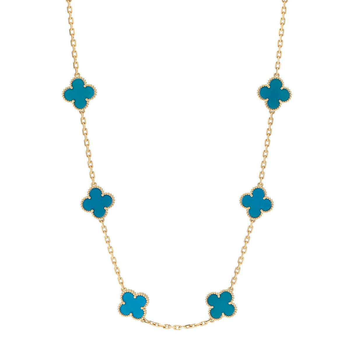 Van Cleef & Arpels 18K Yellow Gold Blue Agate Vintage Alhambra 10 Motif Necklace