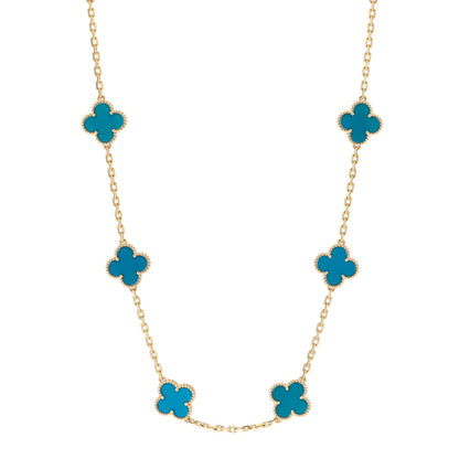 Van Cleef & Arpels 18K Yellow Gold Blue Agate Vintage Alhambra 10 Motif Necklace