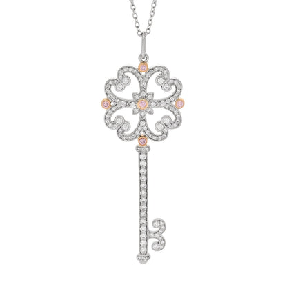 Tiffany Platinum 18K Rose Gold Diamond Enchant Quatra Key Necklace