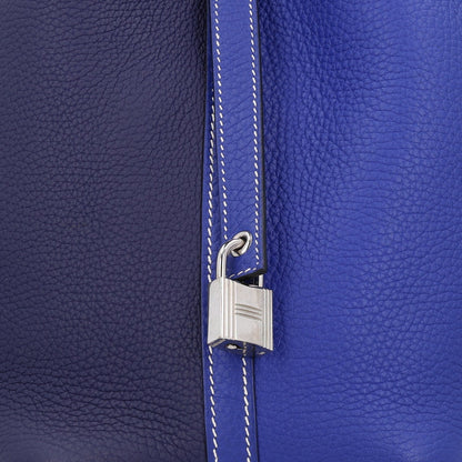 Hermes Taurillon Clemence Casaque Picotin Lock 18 PM Bag Bleu Electrique Bleu Encre