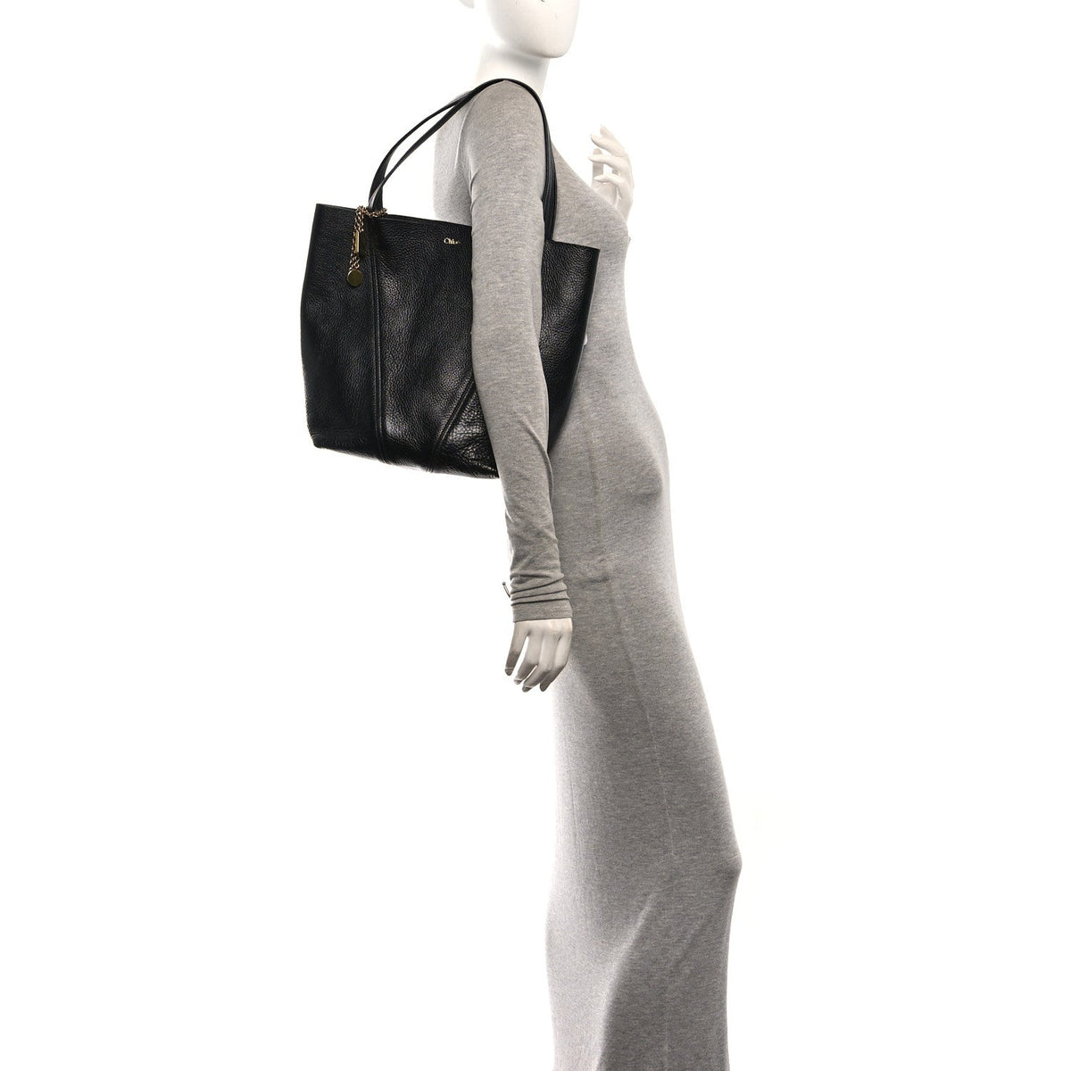 Chloe Grained Calfskin Medium Spin Tote Woodrose