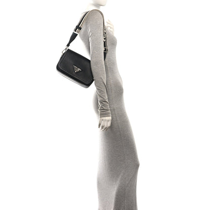 Prada Vitello Daino Soft Flap Crossbody Black