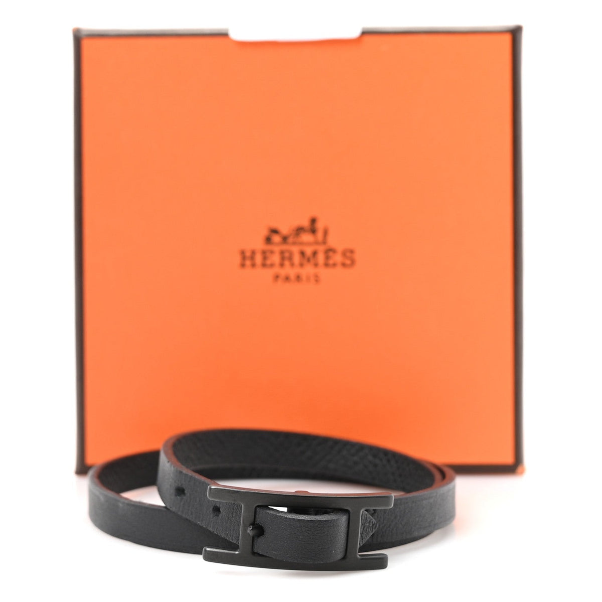 Hermes Epsom Behapi Double Tour Bracelet Black