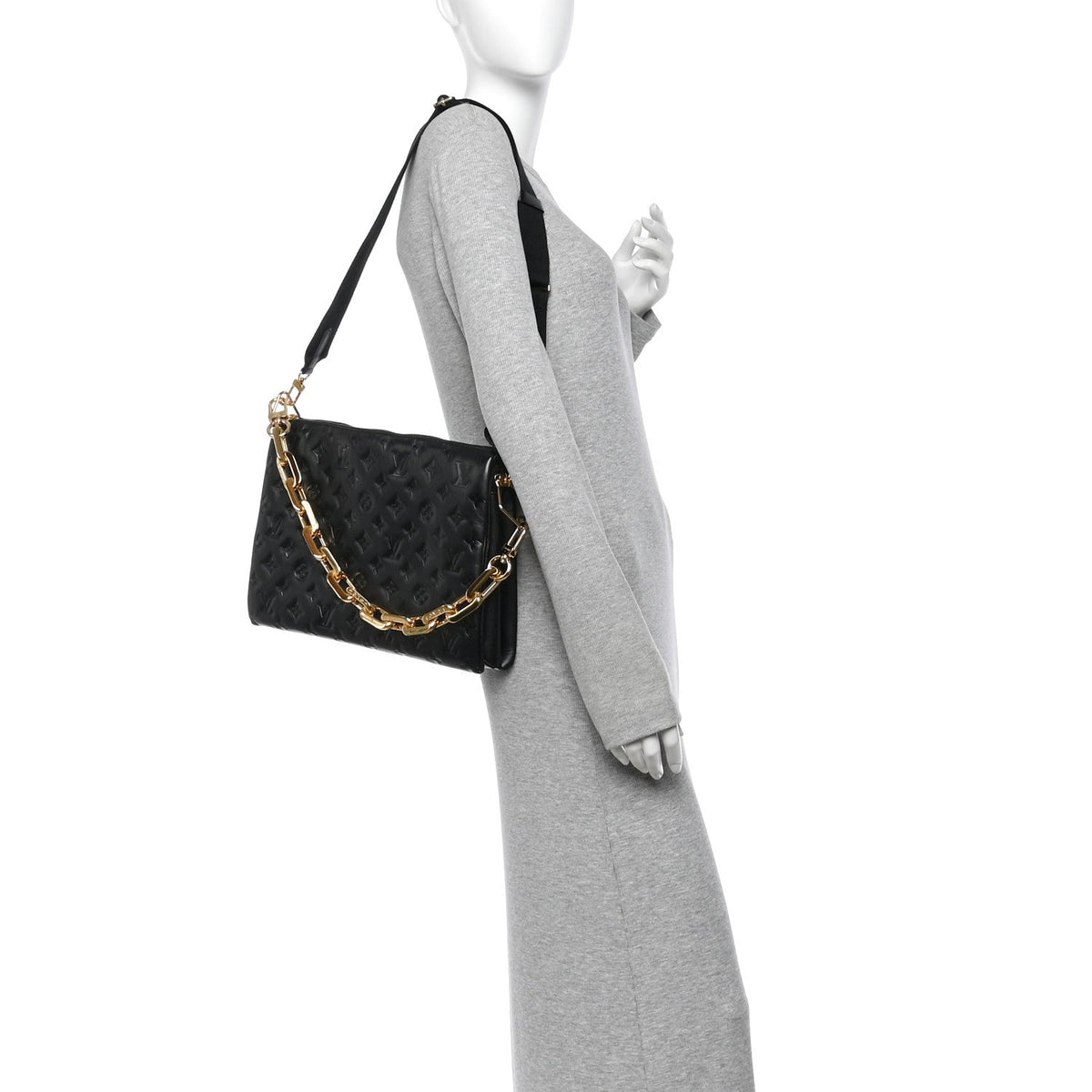 Louis Vuitton Lambskin Embossed Monogram Coussin MM Bag Black 1977732