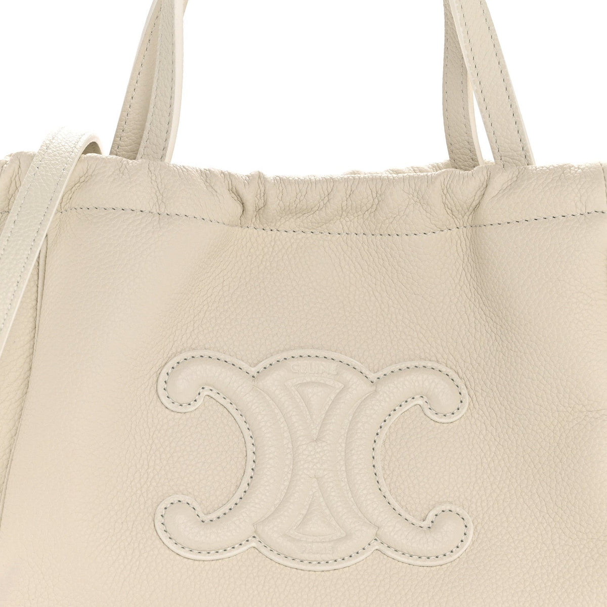 Celine Calfskin Cuir Small Triomphe Cabas Drawstring White