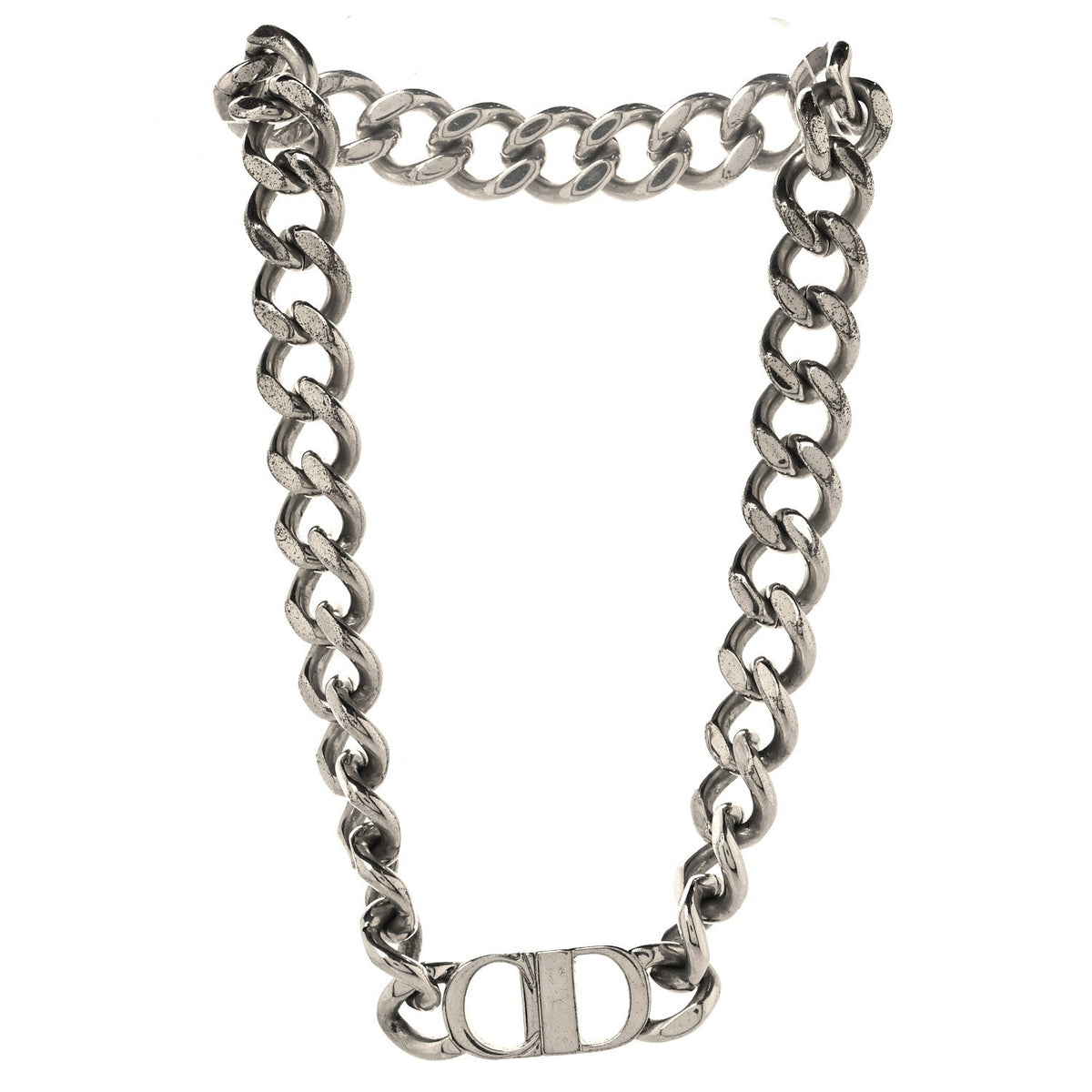 Christian Dior Brass CD Icon Chain Link Necklace Silver