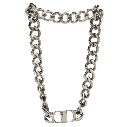 Christian Dior Brass CD Icon Chain Link Necklace Silver