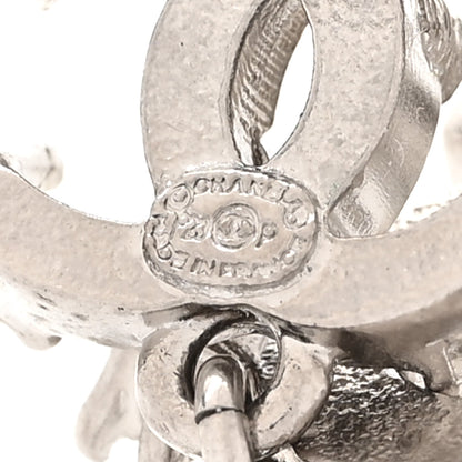 Chanel Crystal Cha-Nel Logo Drop Earrings Silver