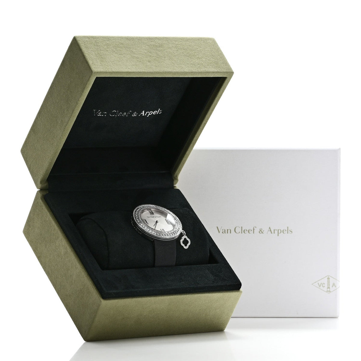 Van Cleef & Arpels 18K White Gold Satin Diamond 38mm Charms Watch