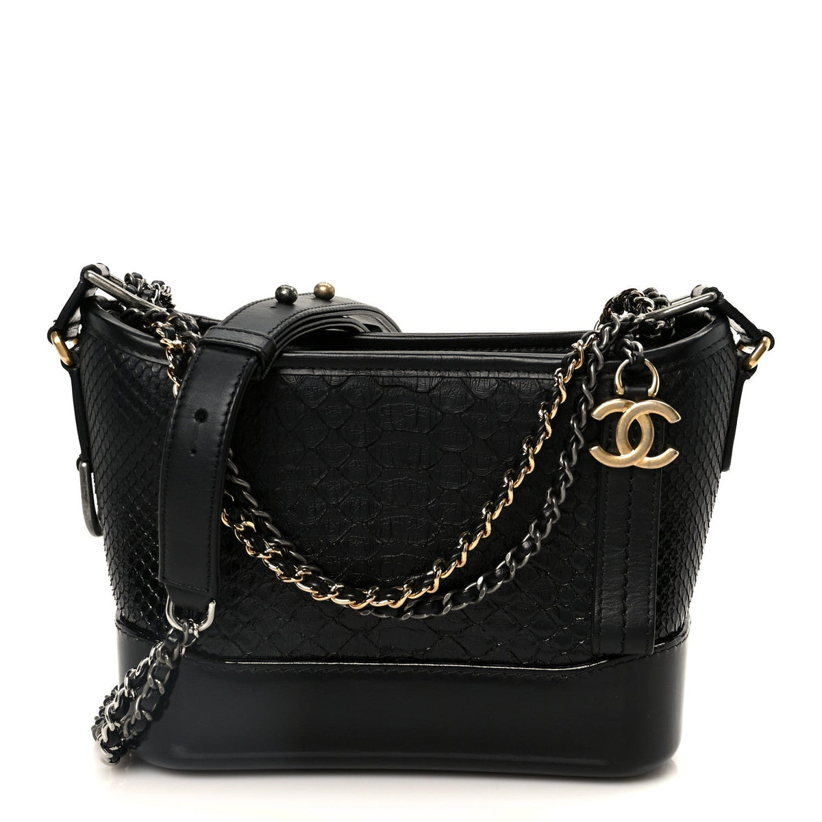 Chanel Snakeskin Patent Calfskin Small Gabrielle Hobo Black 1841660