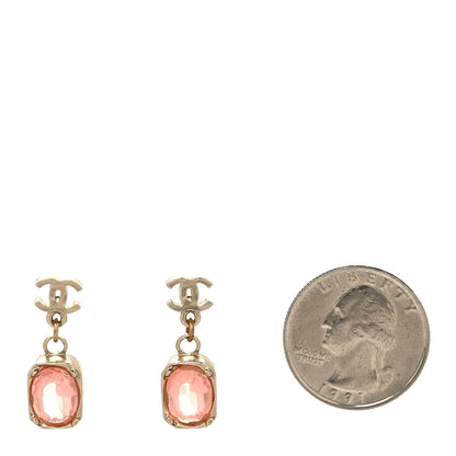 Chanel Crystal CC Drop Earrings Pink Gold