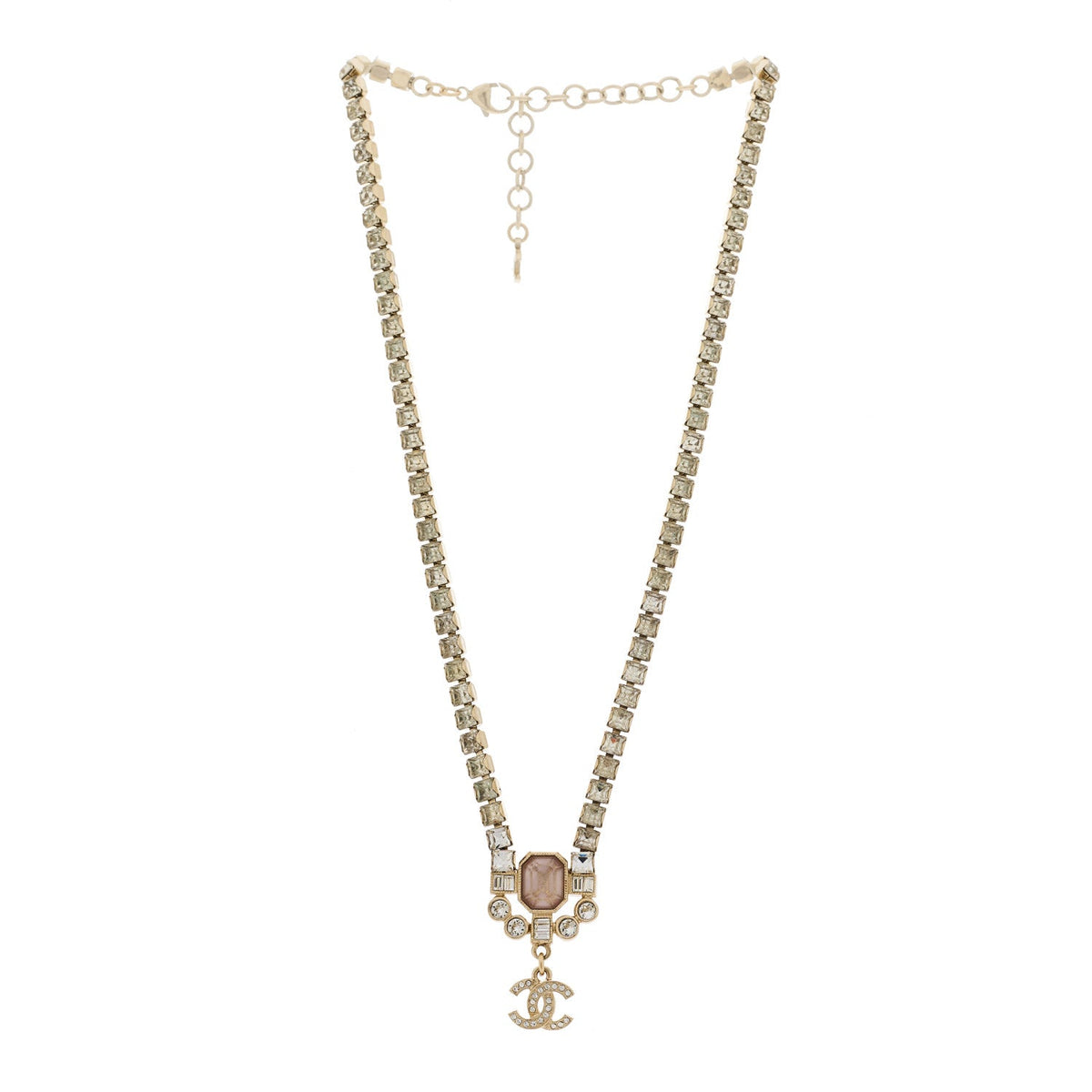 Chanel Crystal CC Pendant Choker Gold Pink