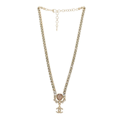 Chanel Crystal CC Pendant Choker Gold Pink