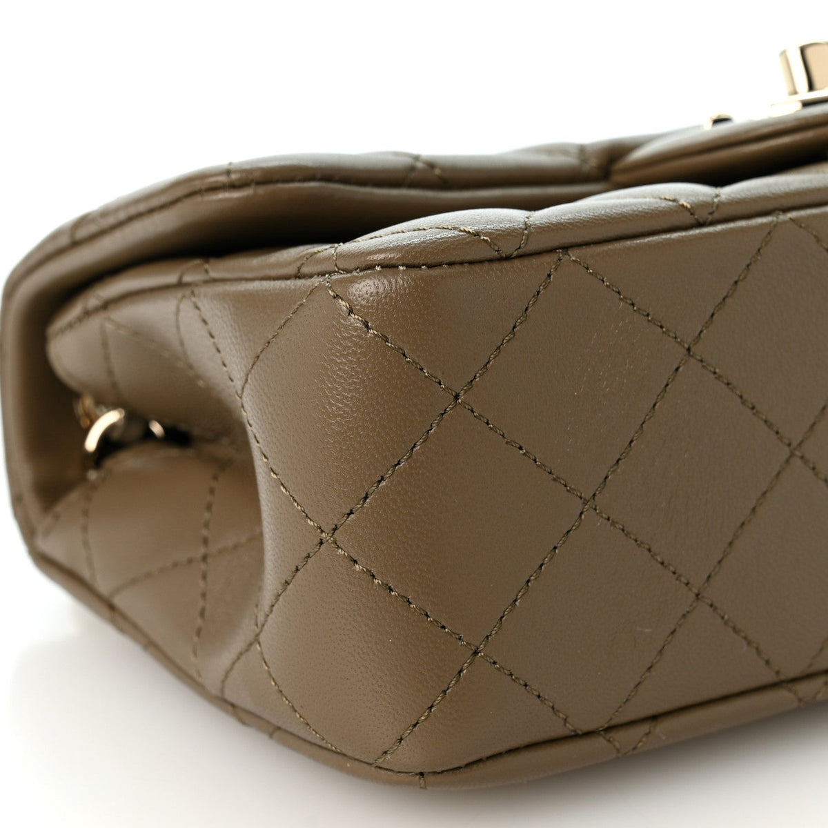 Chanel Lambskin Quilted Mini Rectangular CC Slide Flap Bag Dark Khaki