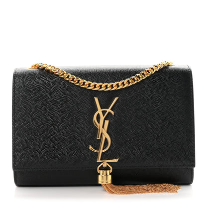 Saint Laurent Grain De Poudre Small Classic Monogram Kate Tassel Satchel Black