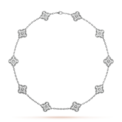 18K Gold Diamond Vintage Alhambra 10 Motifs Necklace