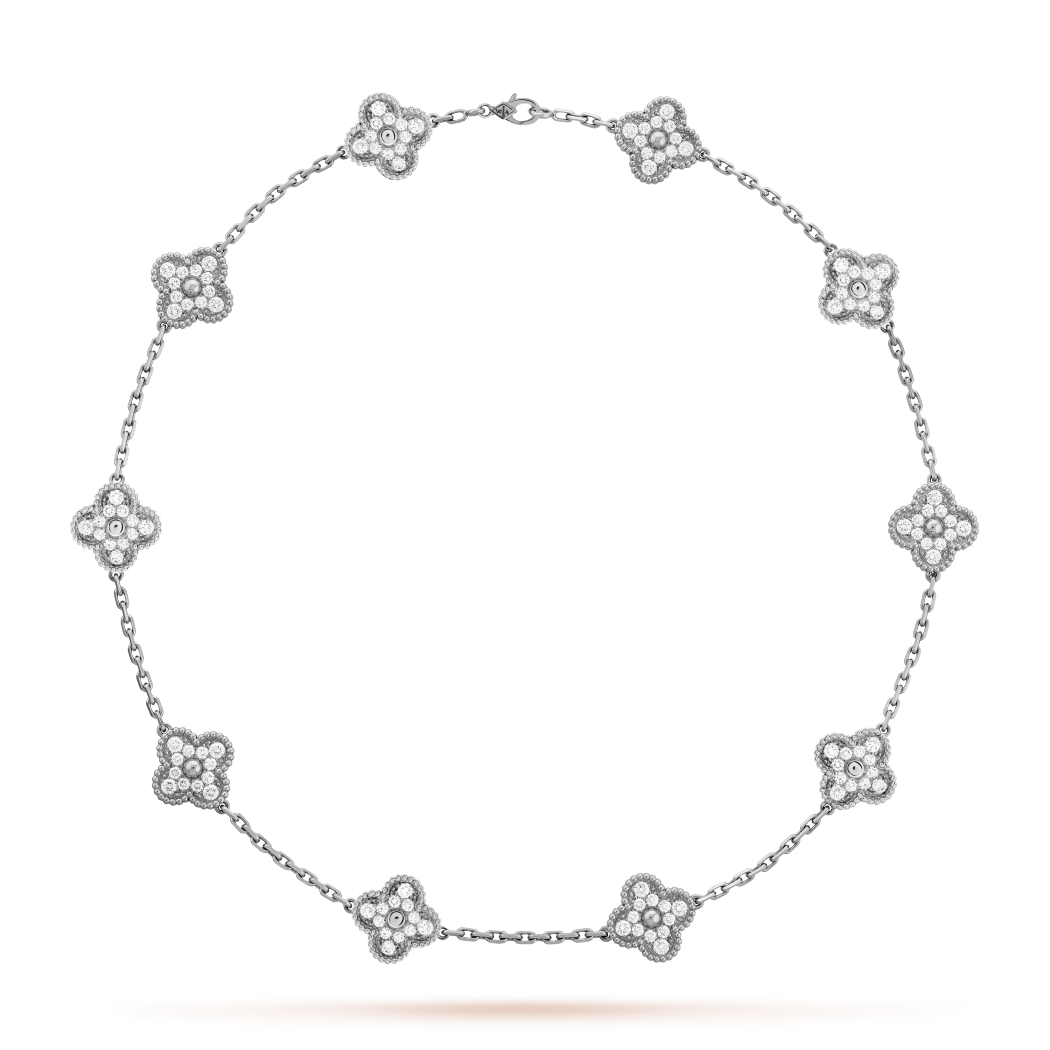 18K Gold Diamond Van Cleef & Arpels Vintage Alhambra Necklace