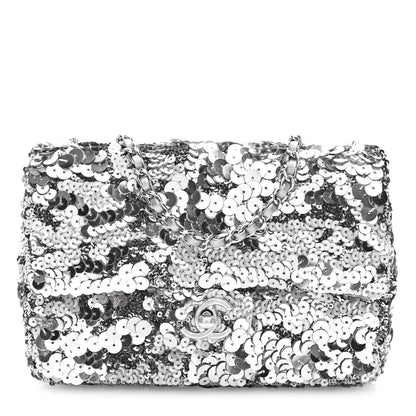 Chanel Sequin Mini Rectangular Flap Silver